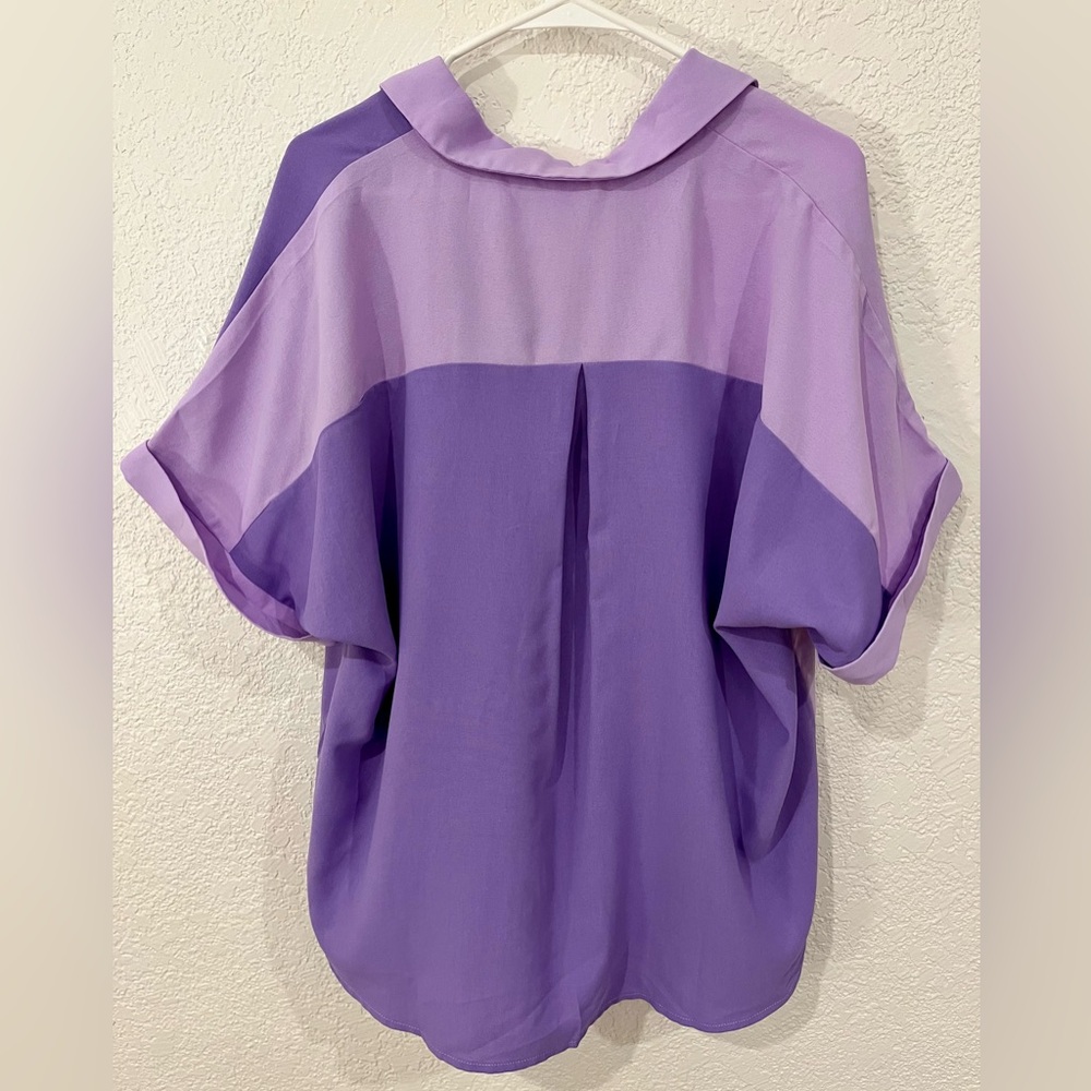 Purple Color Block Button-Up Shirt - Picture 2 of 4